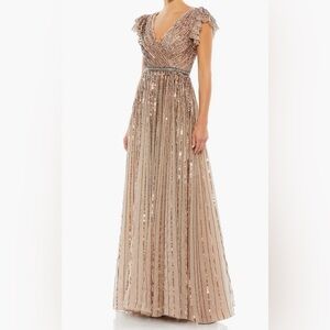 Mac Duggal $698 size 6 Sequin Wrap Over Ruffle Cap Sleeve Copper Dress NWT